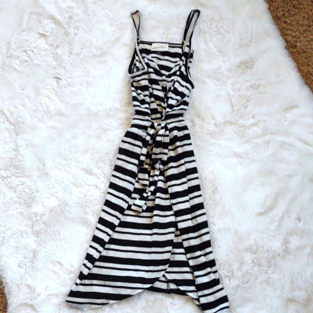 Striped faux wrap dress